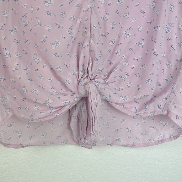 Abercrombie and Fitch V Neck Tie Front with Rouche Sleeves Floral Print Size S - Picture 3 of 6